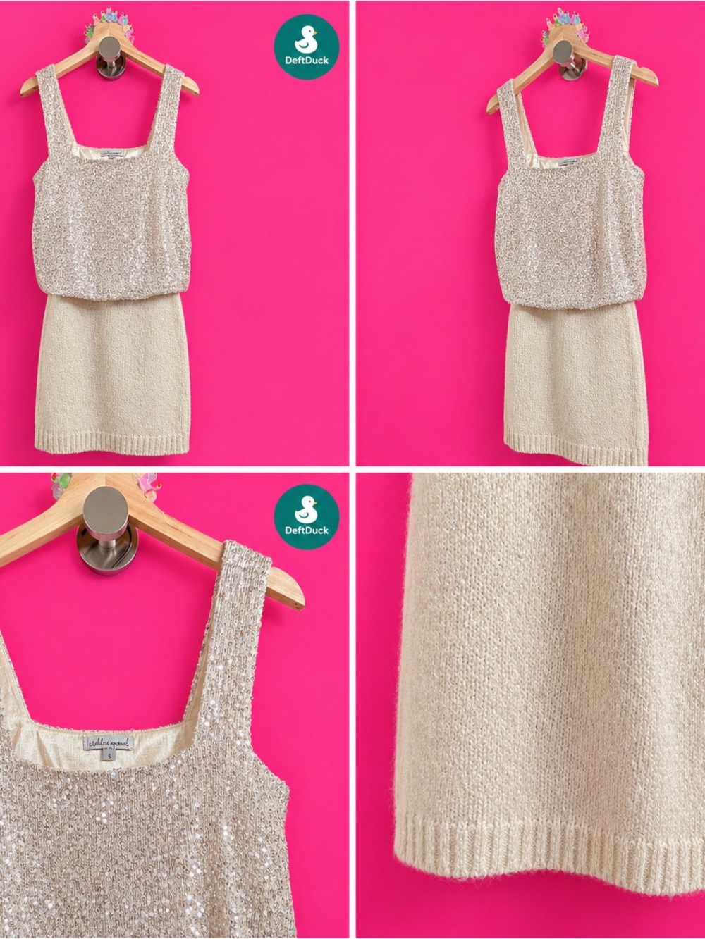 Sequin Knit Tank Top in Champagne by (no brand)